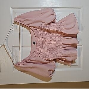 Shein Curve Pink Puff Sleeve Smocked Peplum Top Size 1X